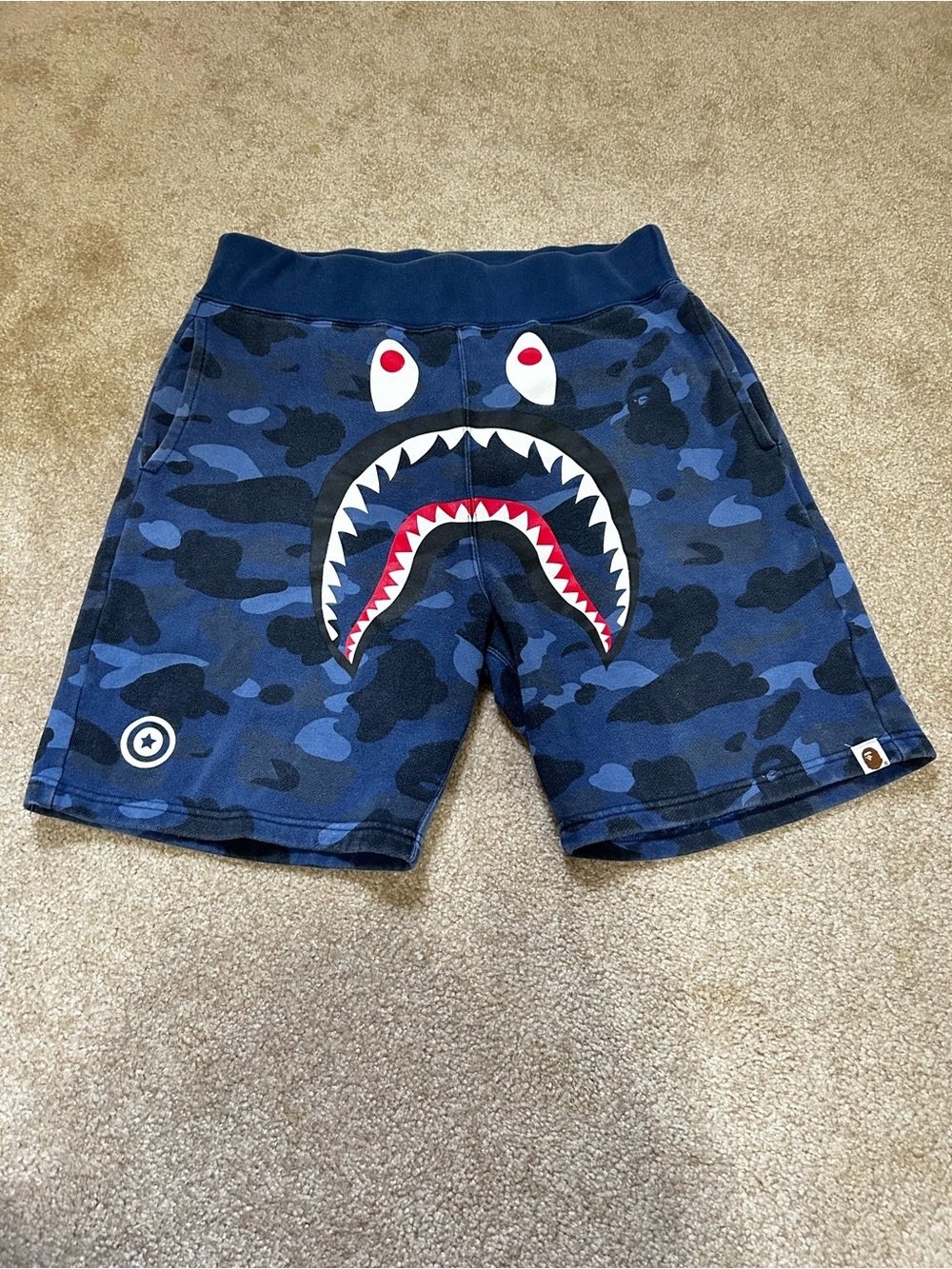 Bape Blue Camo Shark Sweats Shorts A Bathing Ape Size Fits Large